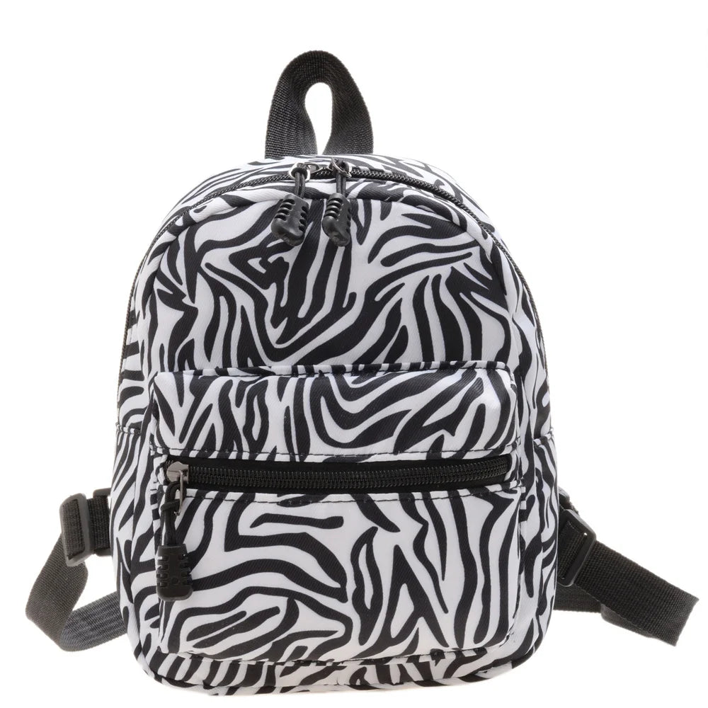 Fashion Women Mini School Backpack Zebra Leopard Textured Cute Backpack Travel Shoulder Bag Student Rucksack Canvas School Bag
