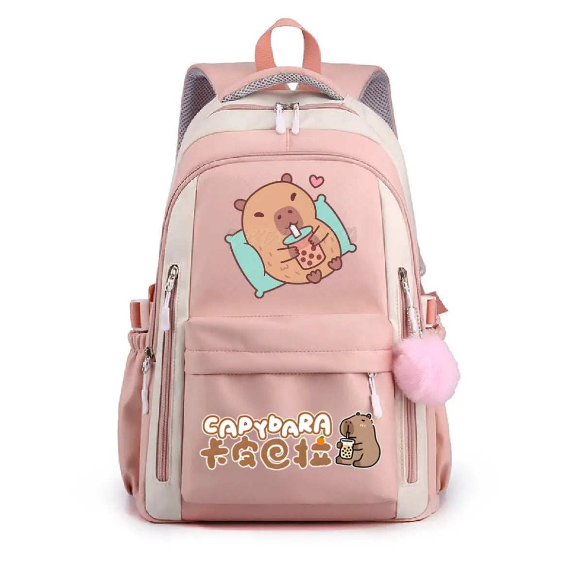 School Backpack for Girls Cute Capybara & Bubble Tea Print Schoolbags Women Girls Casual School Bags Trendy Travel Rackpack