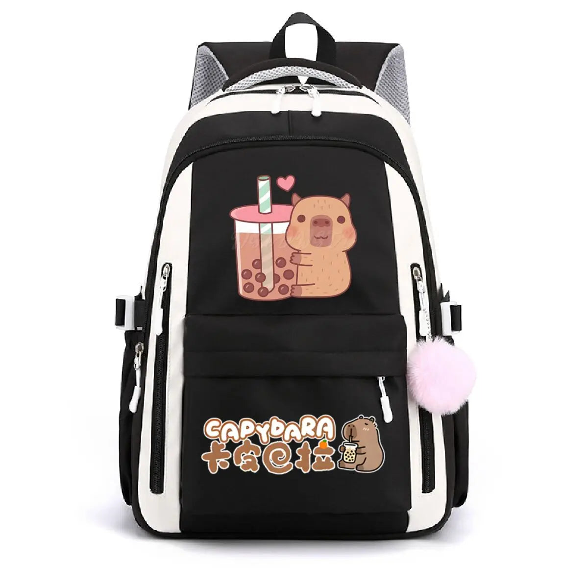 School Backpack for Girls Cute Capybara & Bubble Tea Print Schoolbags Women Girls Casual School Bags Trendy Travel Rackpack