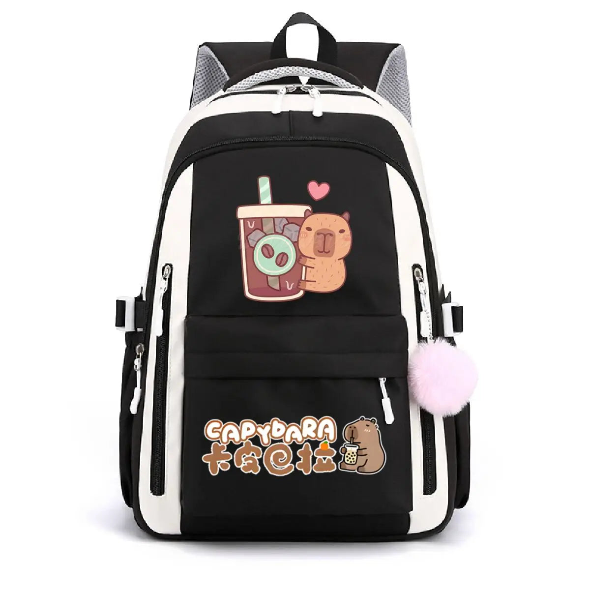 School Backpack for Girls Cute Capybara & Bubble Tea Print Schoolbags Women Girls Casual School Bags Trendy Travel Rackpack