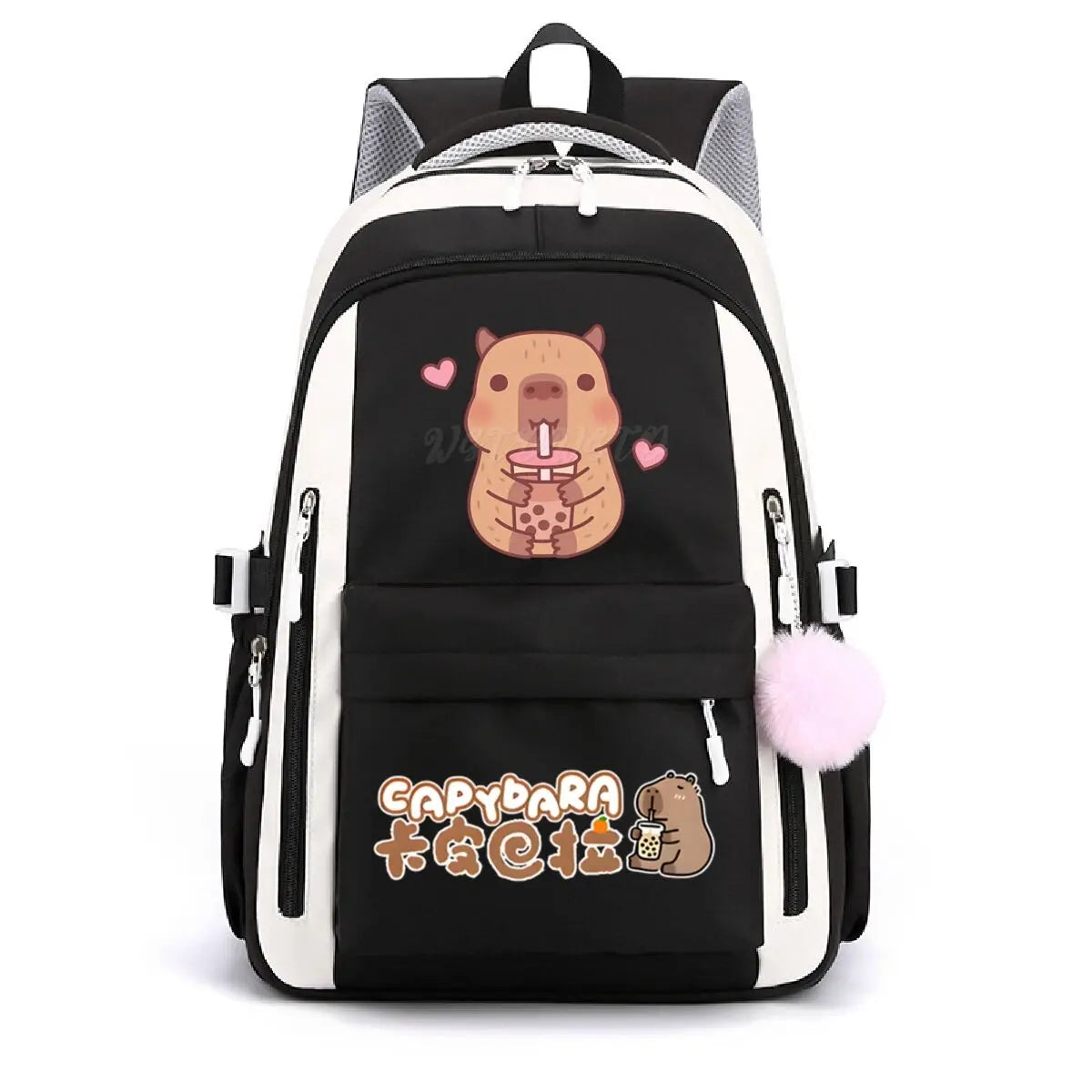 School Backpack for Girls Cute Capybara & Bubble Tea Print Schoolbags Women Girls Casual School Bags Trendy Travel Rackpack