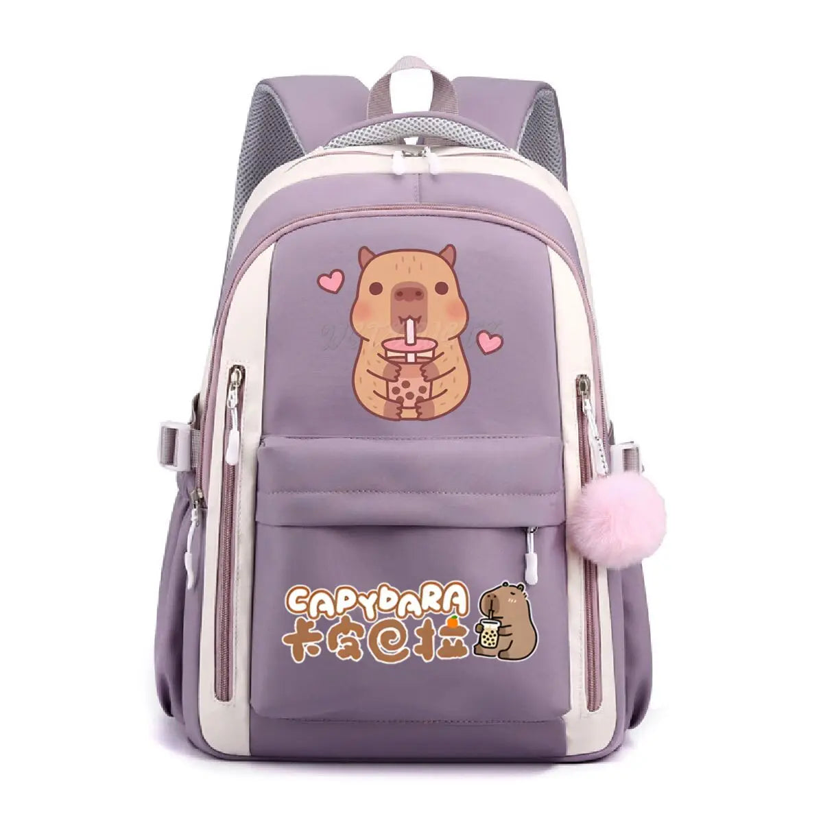 School Backpack for Girls Cute Capybara & Bubble Tea Print Schoolbags Women Girls Casual School Bags Trendy Travel Rackpack