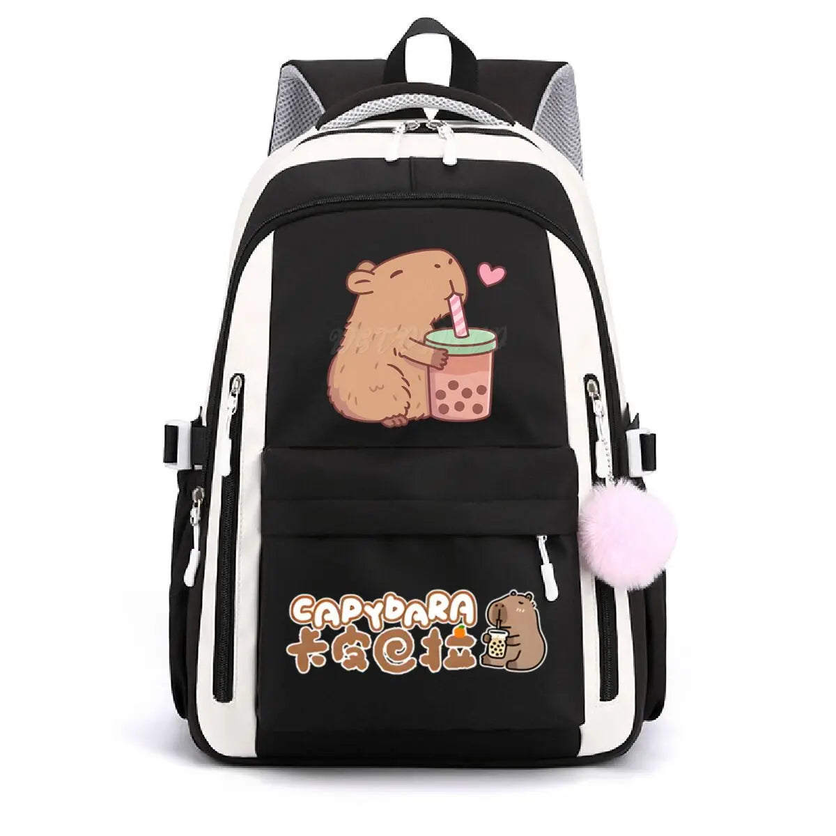 School Backpack for Girls Cute Capybara & Bubble Tea Print Schoolbags Women Girls Casual School Bags Trendy Travel Rackpack