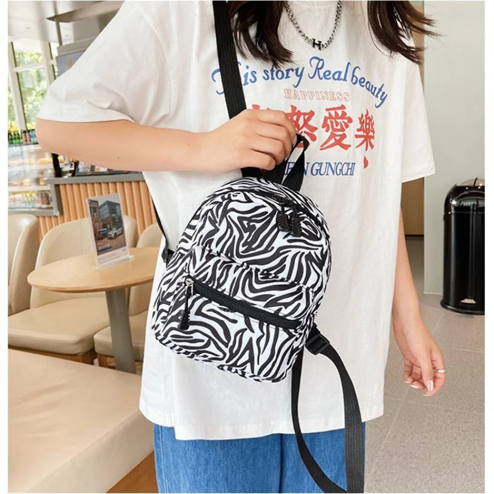 Fashion Women Mini School Backpack Zebra Leopard Textured Cute Backpack Travel Shoulder Bag Student Rucksack Canvas School Bag