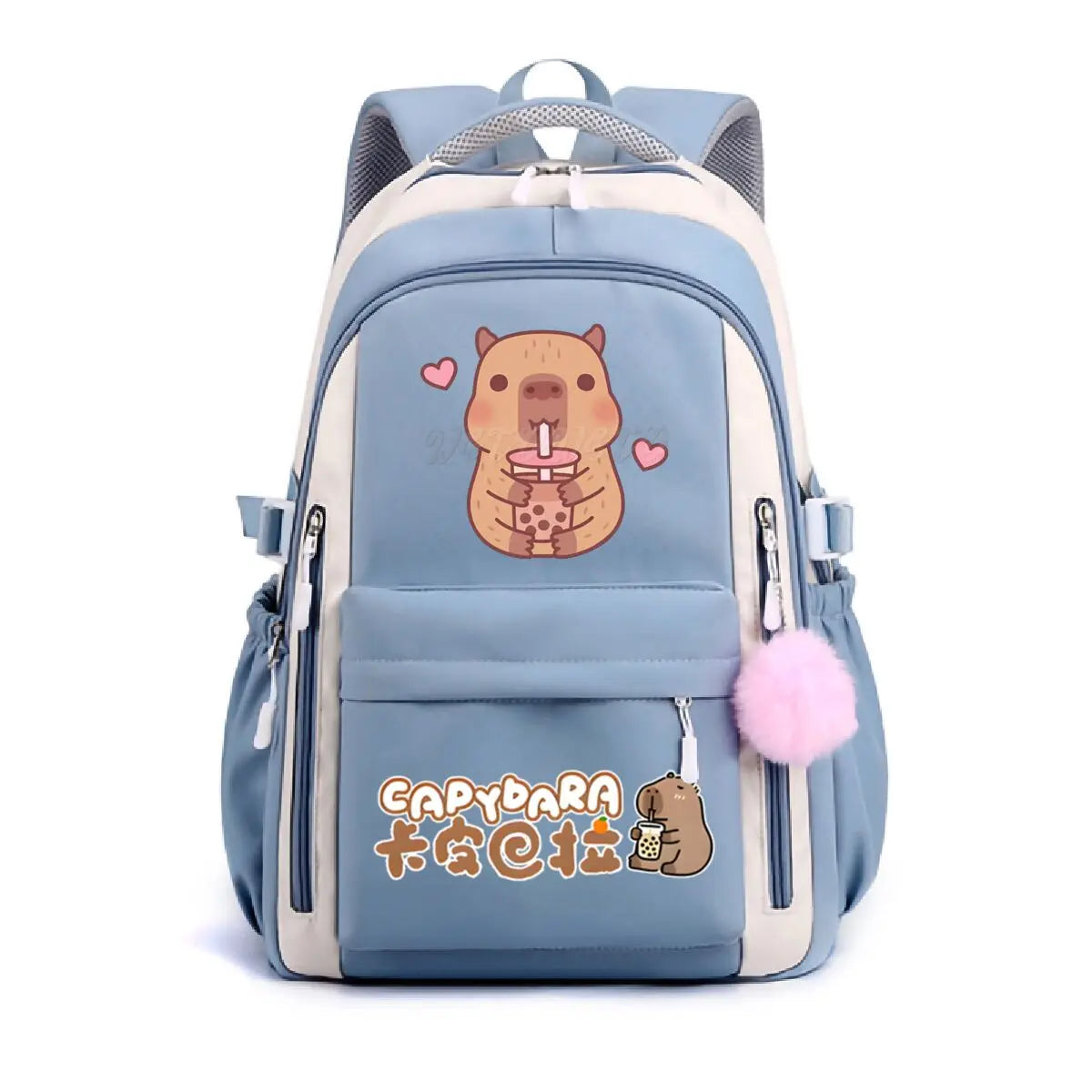 School Backpack for Girls Cute Capybara & Bubble Tea Print Schoolbags Women Girls Casual School Bags Trendy Travel Rackpack