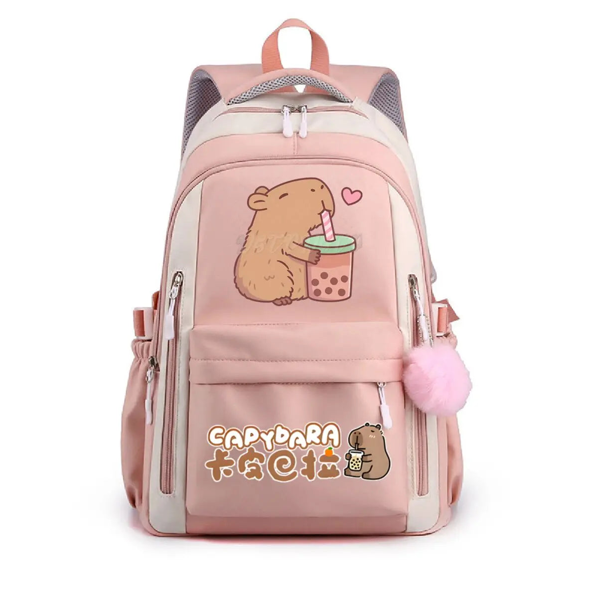 School Backpack for Girls Cute Capybara & Bubble Tea Print Schoolbags Women Girls Casual School Bags Trendy Travel Rackpack