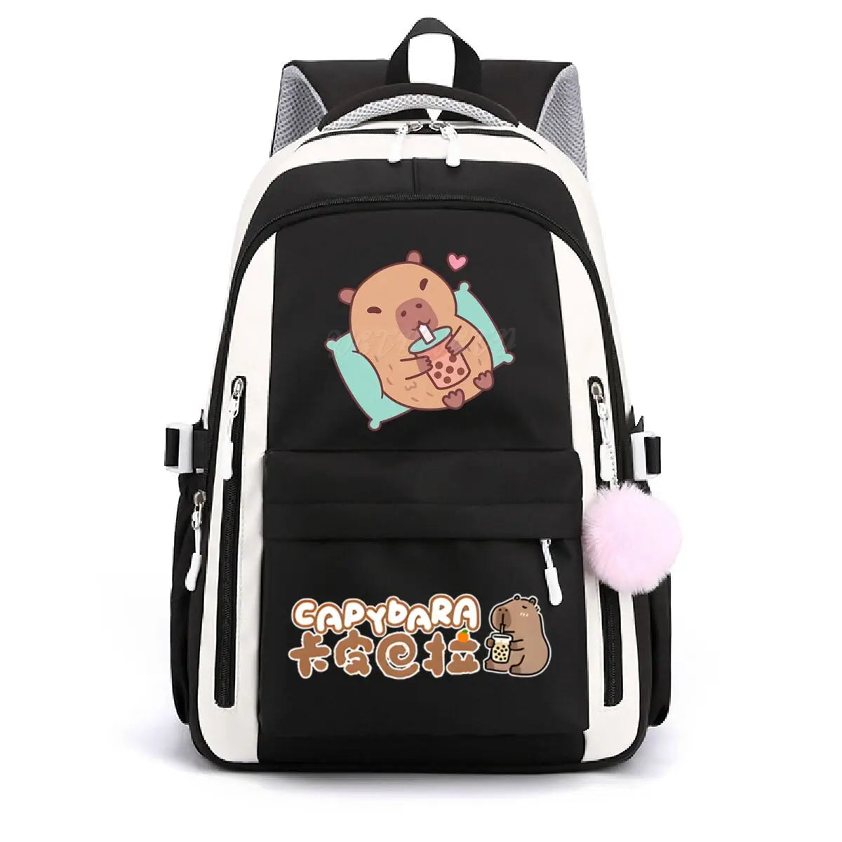 School Backpack for Girls Cute Capybara & Bubble Tea Print Schoolbags Women Girls Casual School Bags Trendy Travel Rackpack